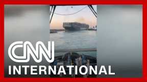 Video shows stern of ship dislodged from Suez Canal bank