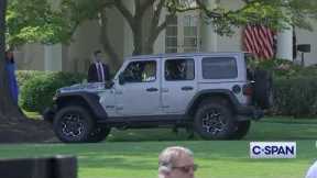 President Biden Drives an Electric Jeep Wrangler around White House South Lawn