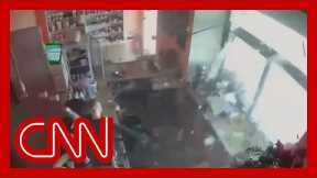 Surveillance video captures moment Russian missiles hit