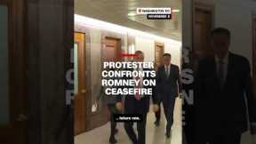 Protester confronts Romney on ceasefire